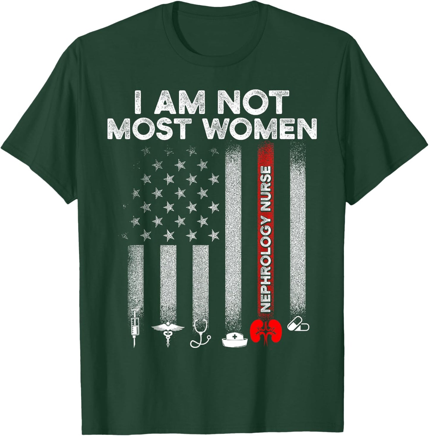 Nephrology Nurse Women USA Flag Dialysis Nursing RN T-Shirt - T-Shirt | Forest