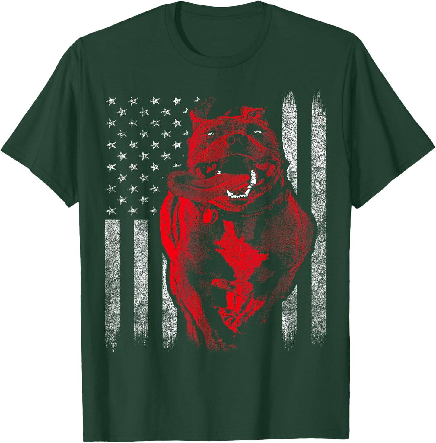 American Bully Pit Bull Dog With American Flag T-Shirt - T-Shirt | Forest