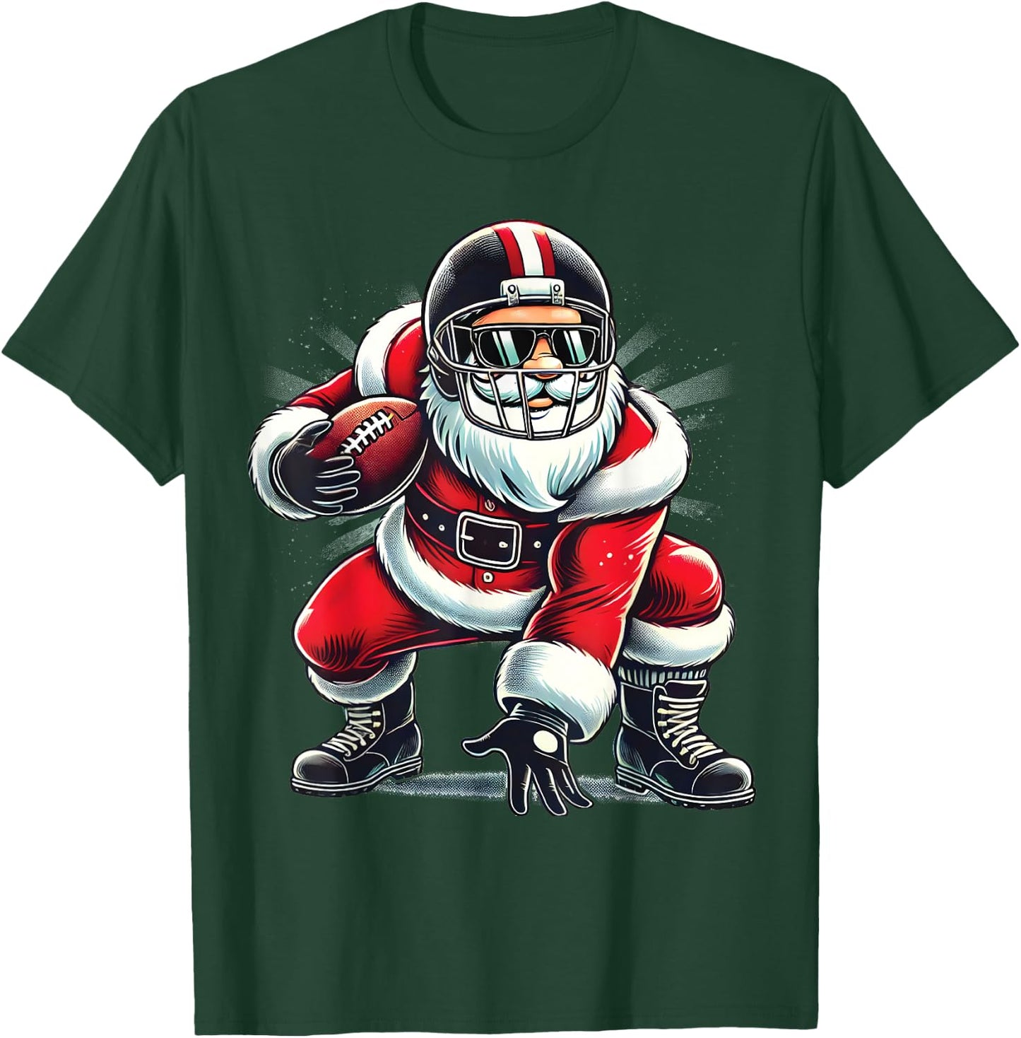 Christmas Santa Claus Football Lineman Quarterback Boys Kids T-Shirt - T-Shirt | Forest