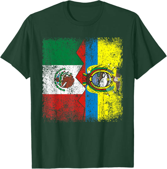 Ecuadorian Roots | Half Mexican Flags | Mexico Ecuador T-Shirt - T-Shirt | Forest