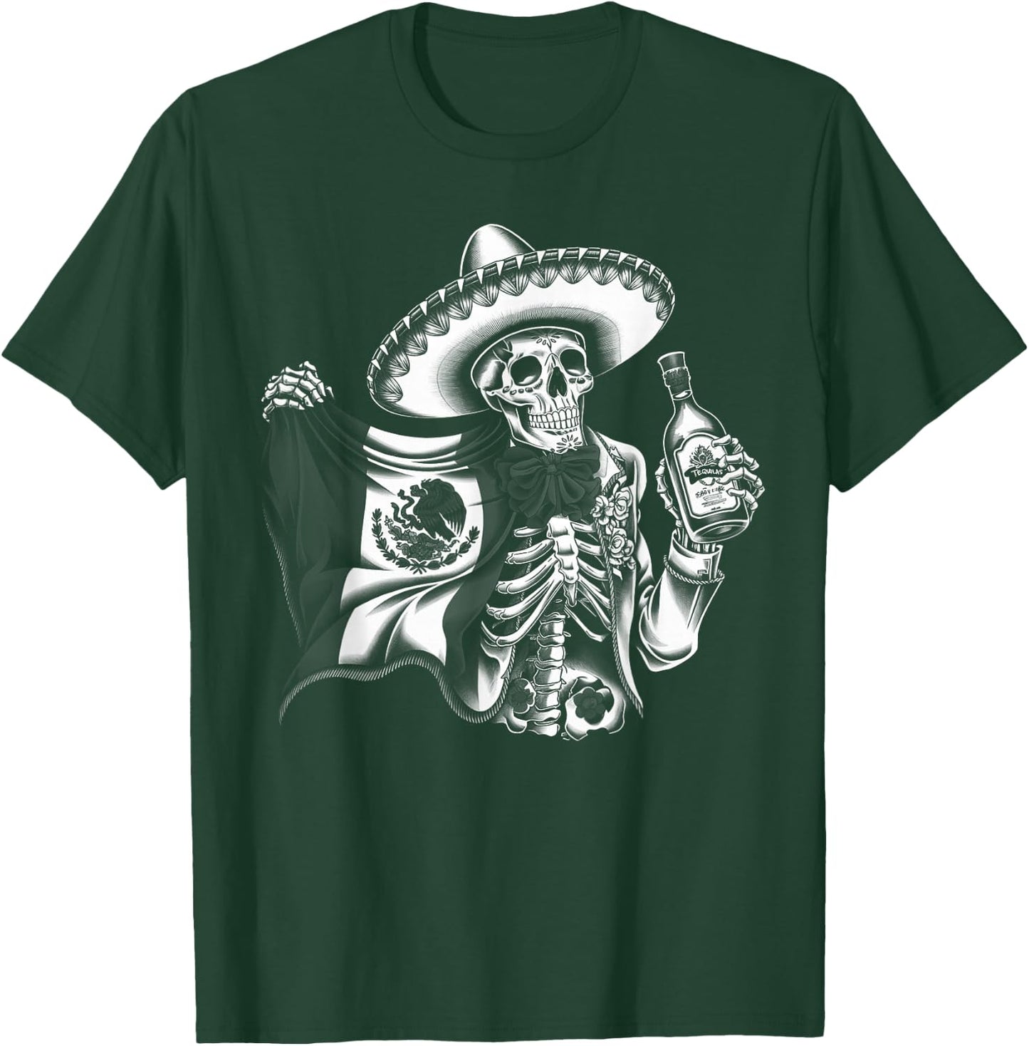 Mexico Vintage Skeleton Tequila Dia De Los Muertos Mexican T-Shirt - T-Shirt | Forest