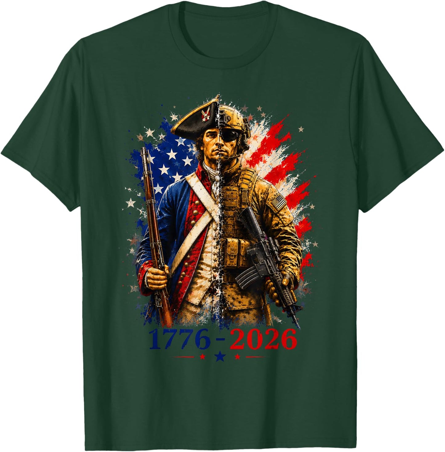1776-2026 Patriotic Soldier 250th Anniversary America T-Shirt - T-Shirt | Forest