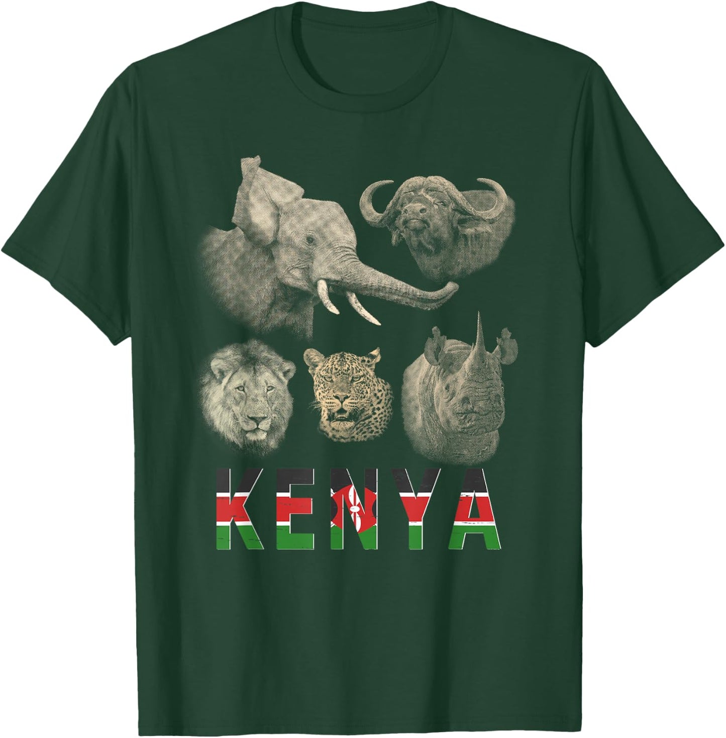 Kenya Big Five Africa Safari Wildlife T-Shirt - T-Shirt | Forest