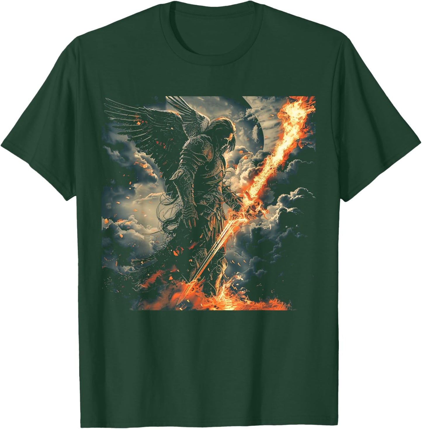 Archangel Michael Flaming Sword Epic Biblical Battle Art T-Shirt - T-Shirt | Forest