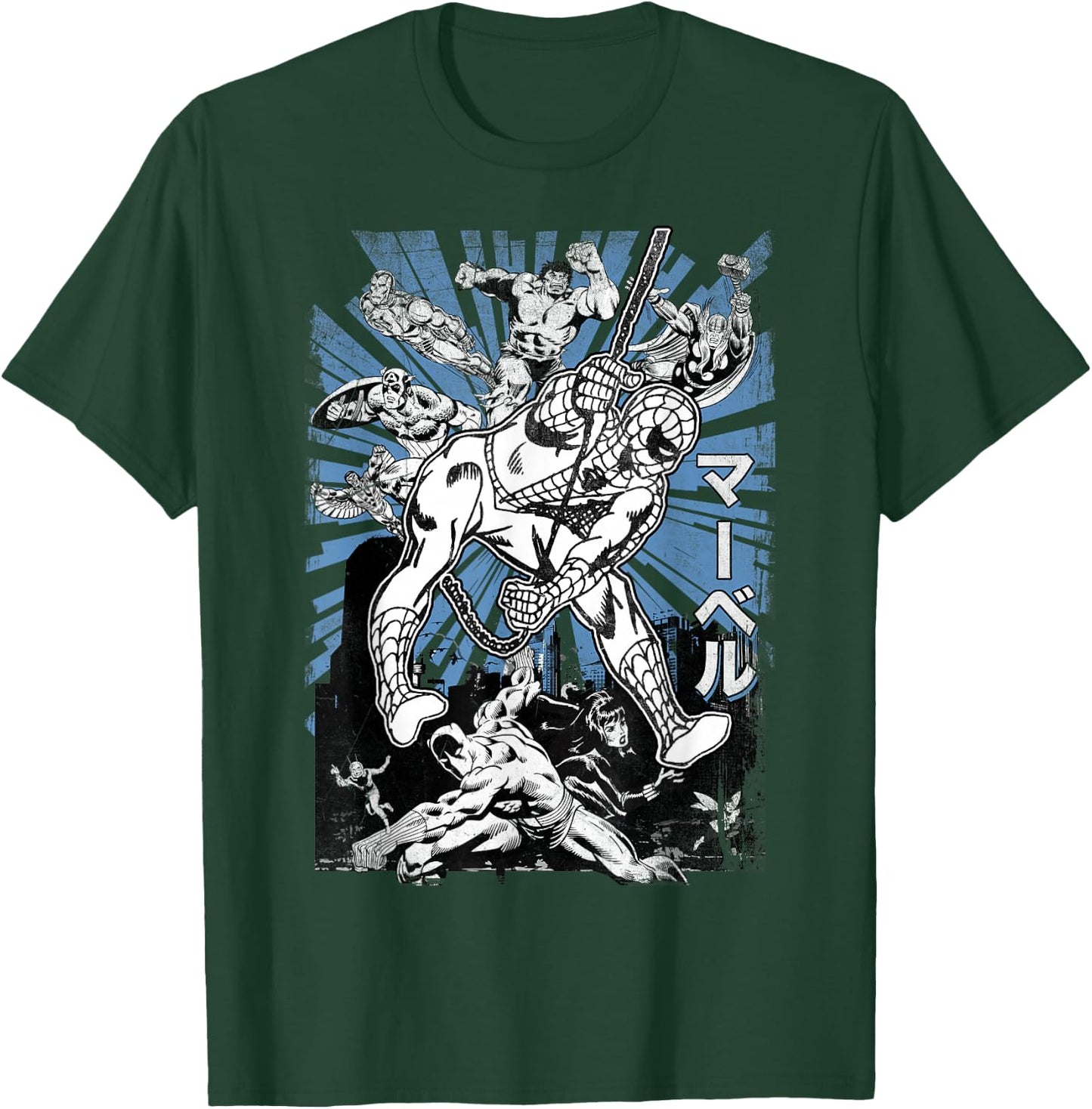 Marvel Avengers Kanji Group Shot Spider-Man Graphic T-Shirt - T-Shirt | Forest