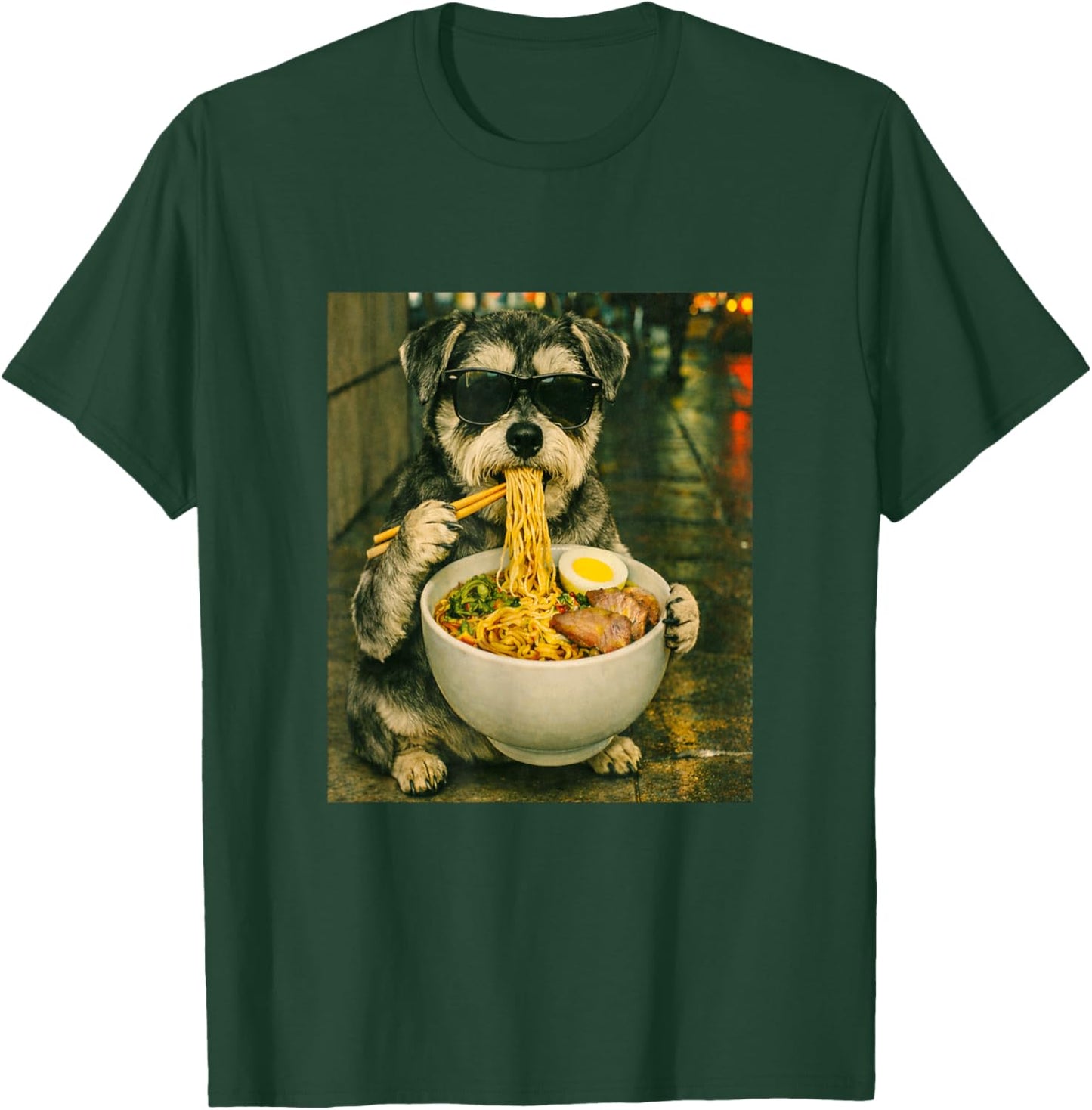 Schnauzer Eating Ramen Noodles Meme Retro Urban T-Shirt - T-Shirt | Forest