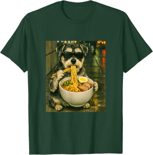 Schnauzer Eating Ramen Noodles Meme Retro Urban T-Shirt - T-Shirt | Forest