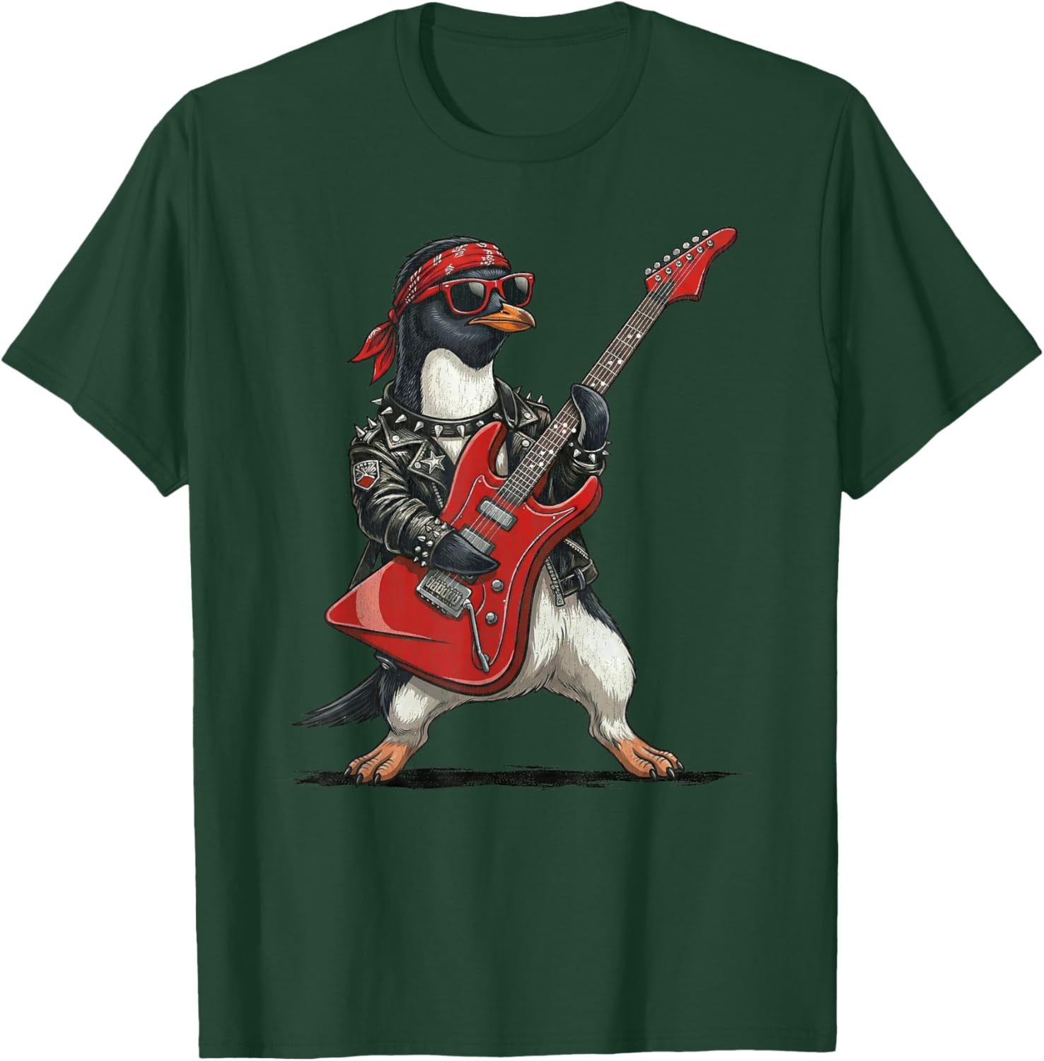 Funny Penguin Playing Red Electric Guitar Musician Rock Punk T-Shirt - T-Shirt | Forest