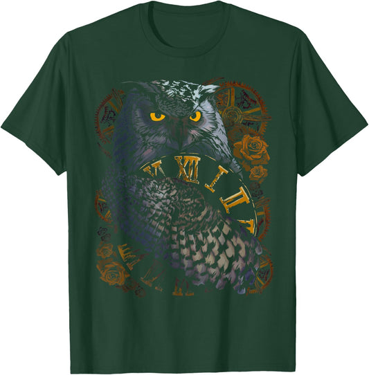 Owl Wildlife Nature Spirit Animal with Steampunk Design T-Shirt - T-Shirt | Forest