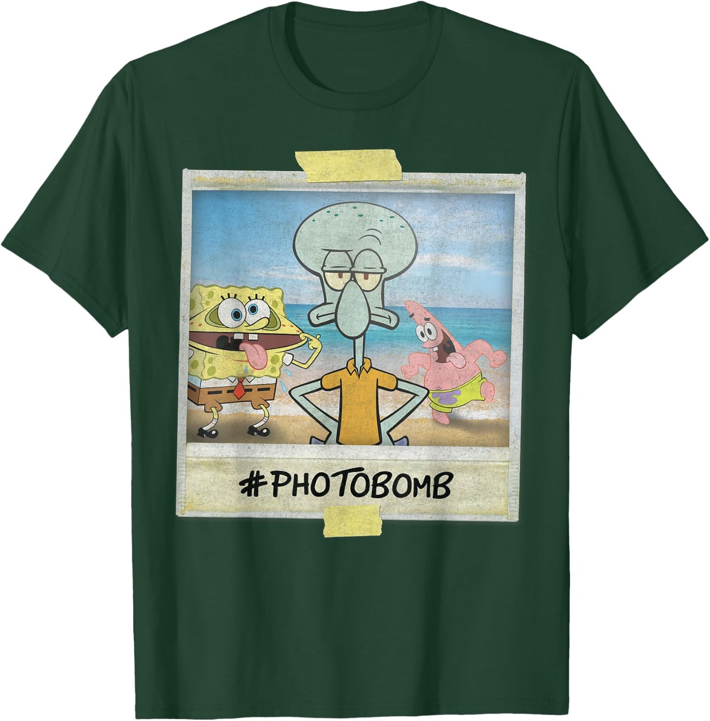 Nickelodeon Spongebob SquarePants Squidward Photobomb Black Adult Boys, -Youth Short Sleeve T-Shirt - T-Shirt | Forest