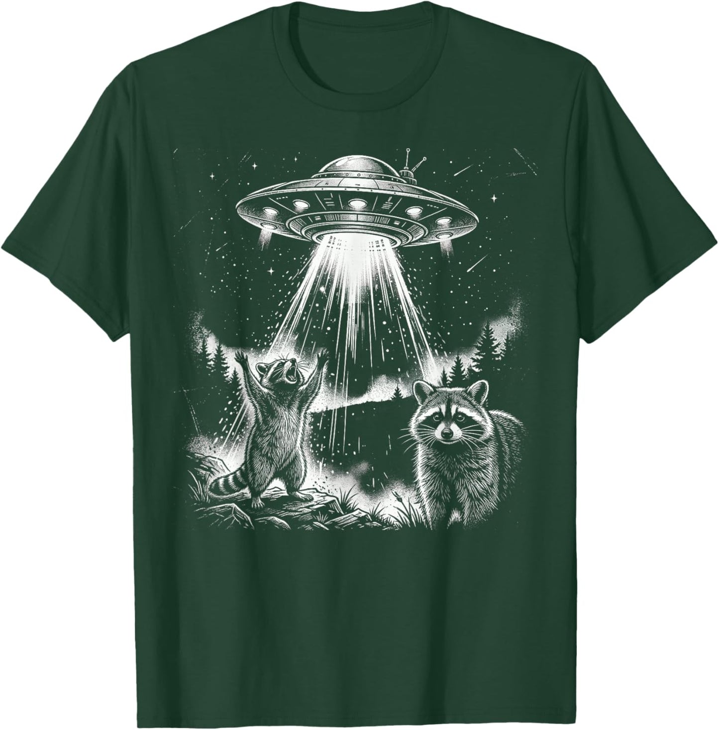 UFO Raccoon Alien Abduction Space Adventure T-Shirt - T-Shirt | Forest