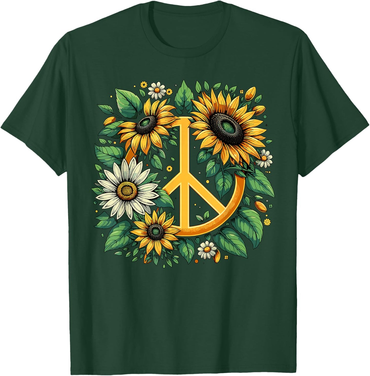 Hippie Peace Sign Flower Sunflower Lovers T-Shirt - T-Shirt | Forest