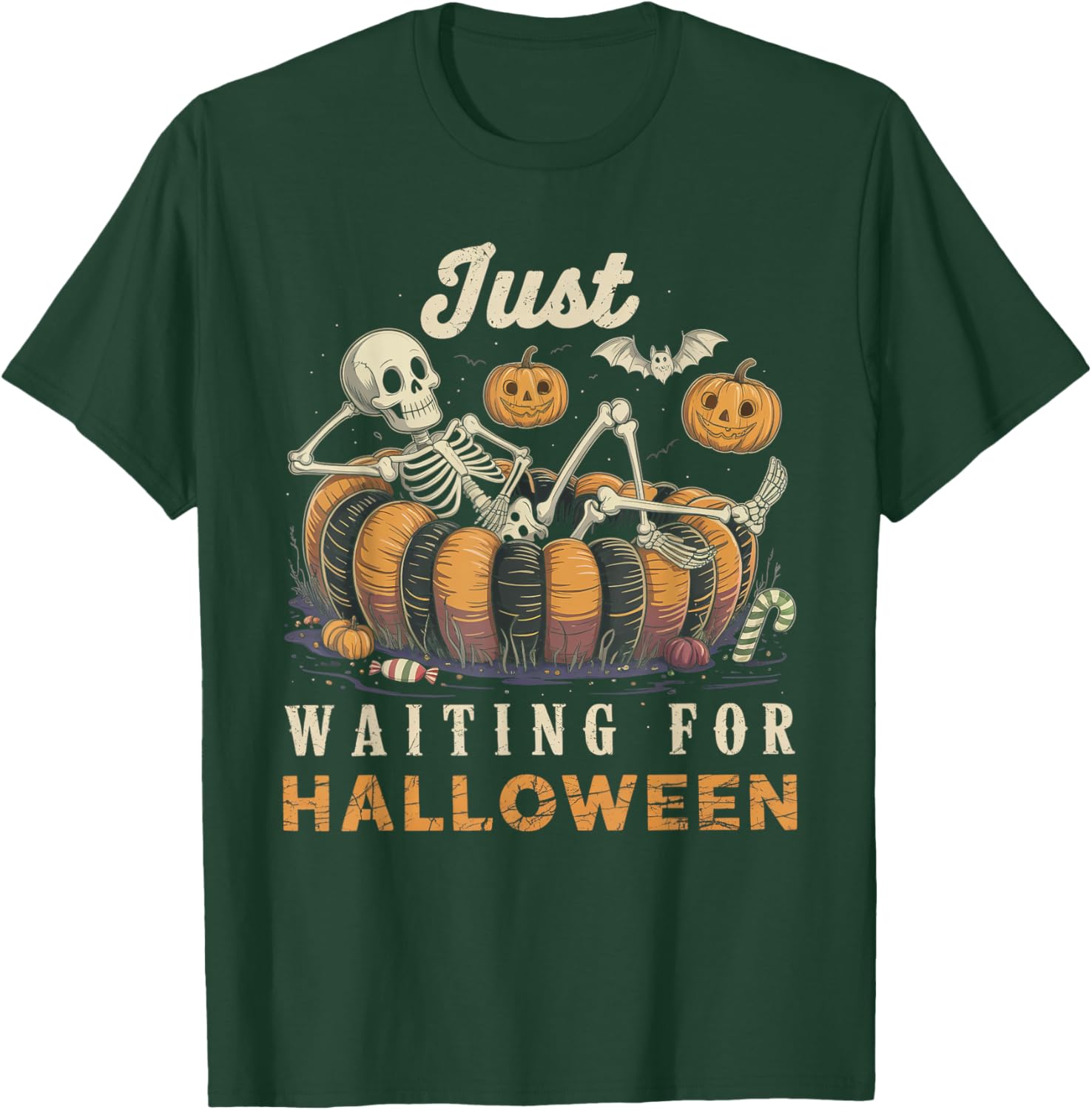 Just Waiting for Halloween Funny Skeleton Spooky Summerween T-Shirt - T-Shirt | Forest