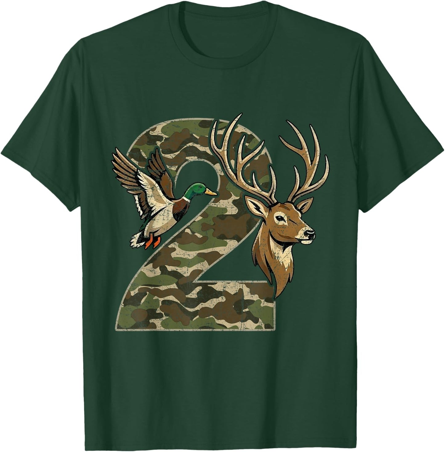2 Years Old 2nd Birthday for Boys Girls Camouflage Hunting T-Shirt - T-Shirt | Forest