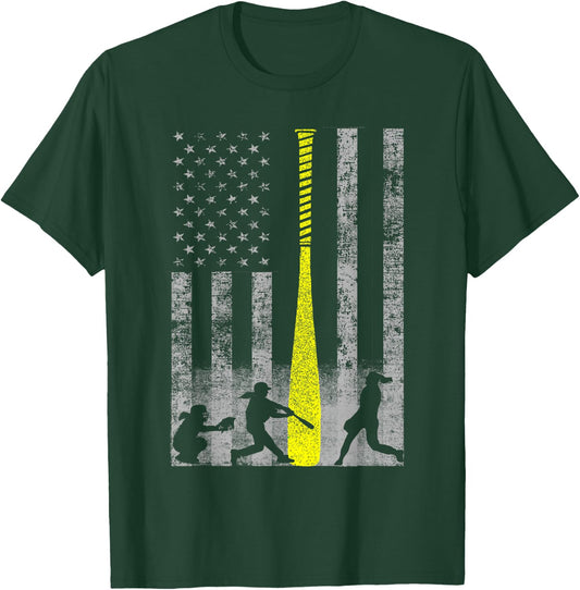 Yellow Softball Flag Shirt - Yellow Bat Flag T-Shirt - T-Shirt | Forest
