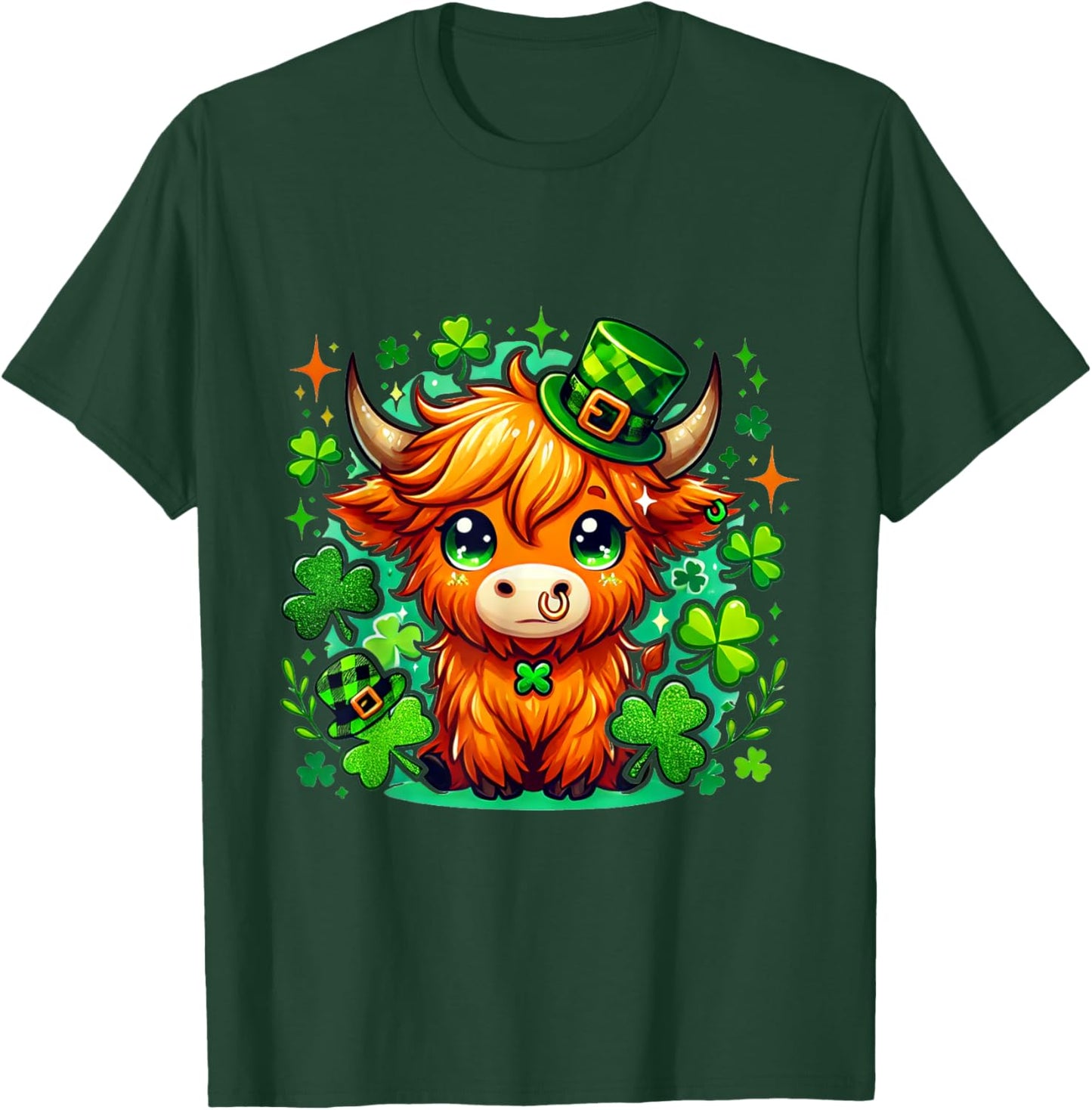 Cute Highland Cow St. Patrick's Day Design - Irish Festive T-Shirt - T-Shirt | Forest