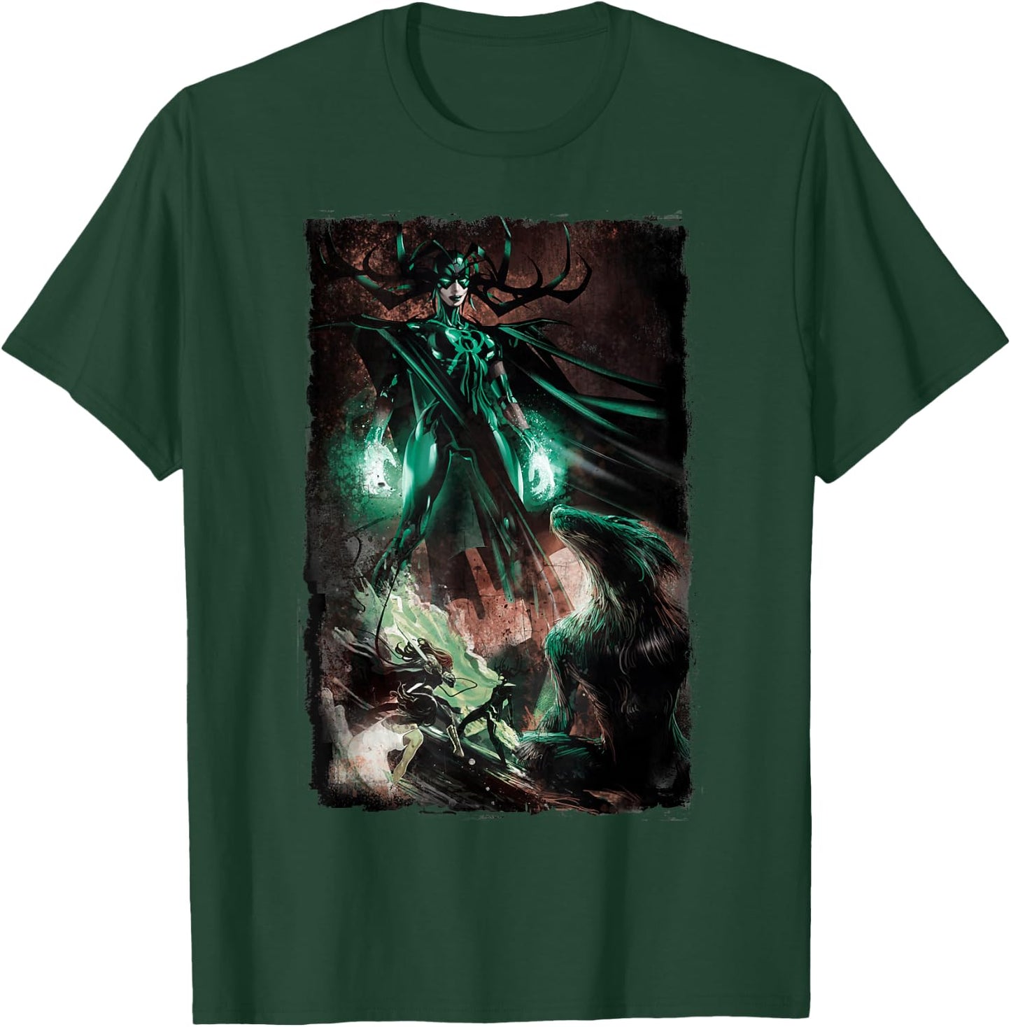 Marvel Hela Wolf Distressed Comic Graphic T-Shirt - T-Shirt | Forest