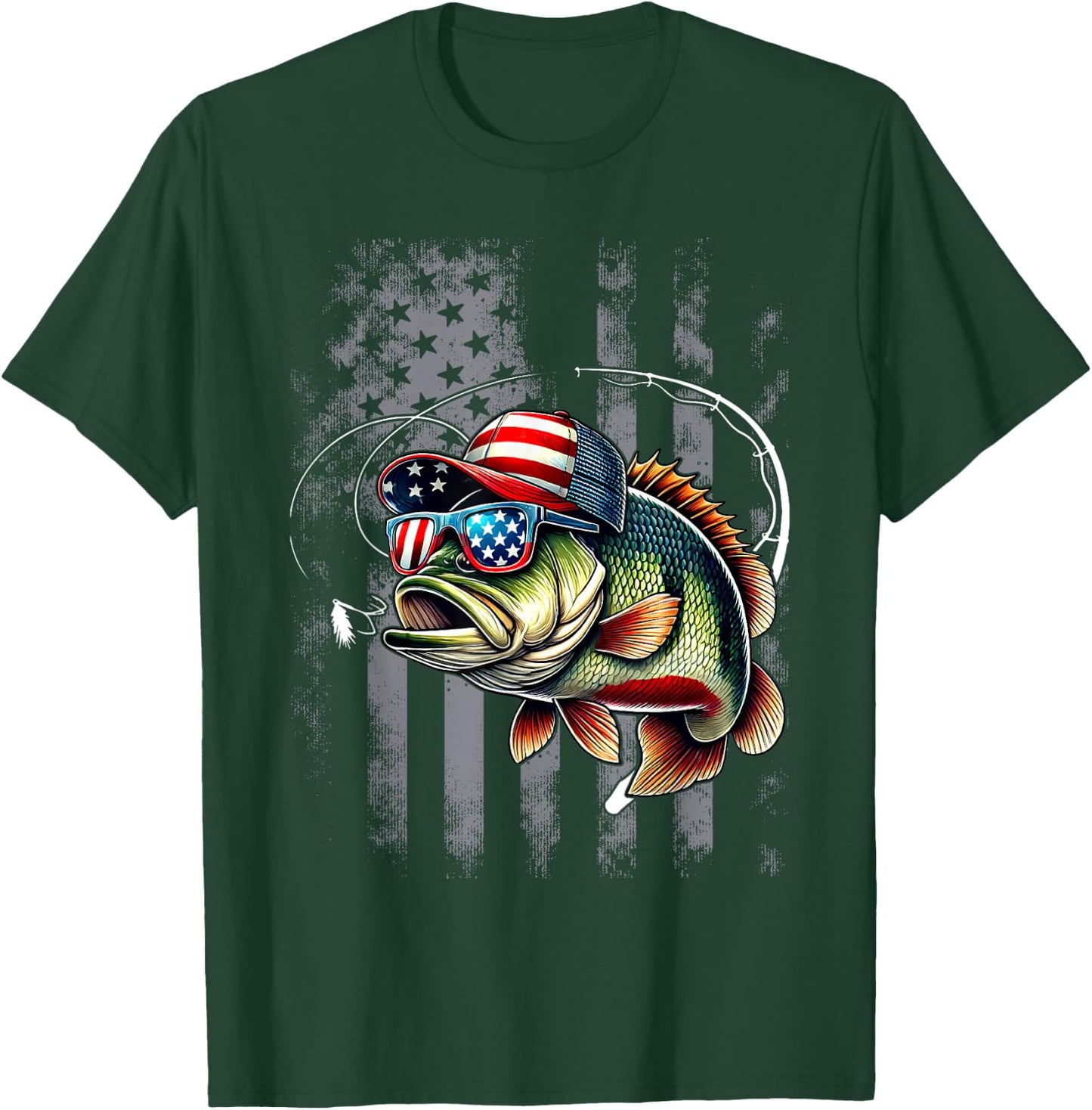 Funny Fishing & Fisherman American Flag T-Shirt - T-Shirt | Forest
