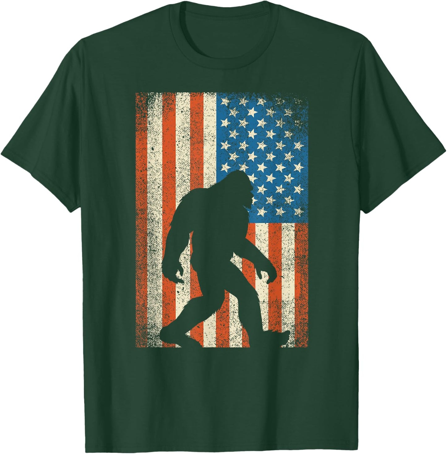 Bigfoot Sasquatch I Believe Patriot American Flag USA T-Shirt - T-Shirt | Forest