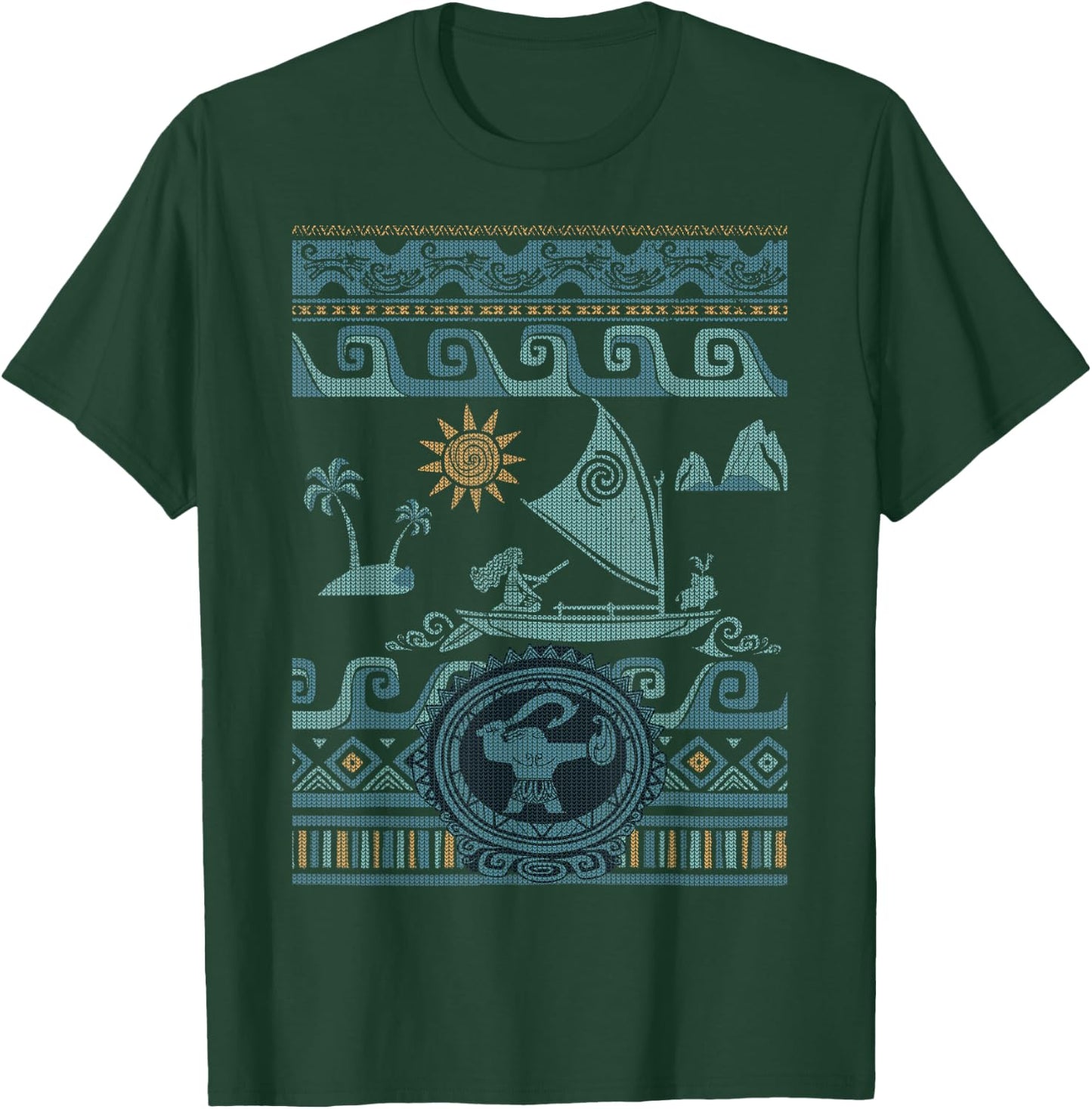 Disney Moana Stitch Ocean Voyage Pattern Ugly Sweater Style T-Shirt - T-Shirt | Forest