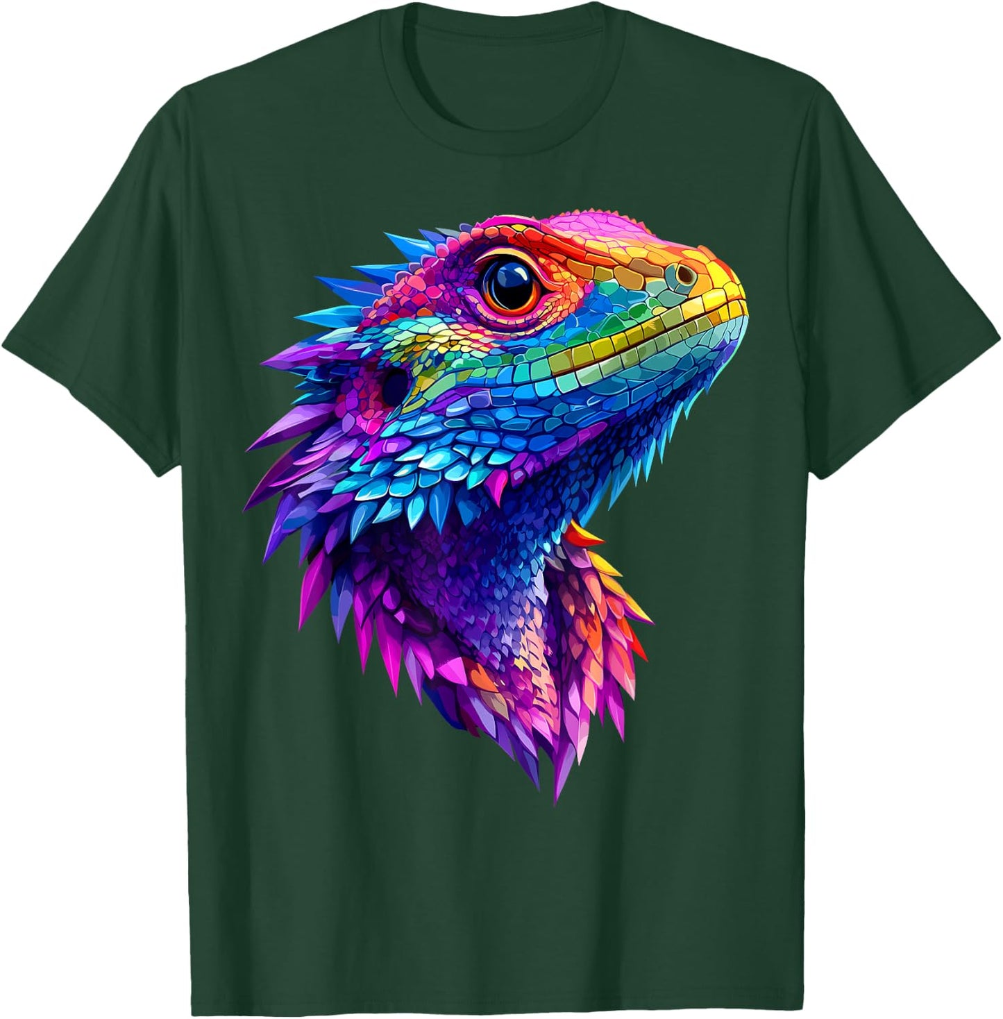 Colorful Bearded Dragon Face Reptile Animal Lover Black T-Shirt - T-Shirt | Forest