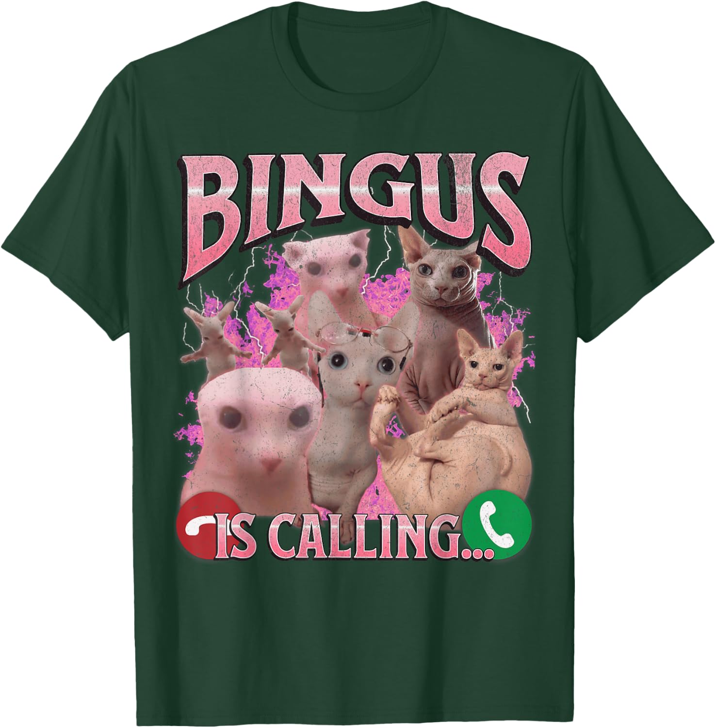 Bingus Is Calling Funny Sphinx Cat Meme Bootleg Graphic Men Women Kids T-Shirt - T-Shirt | Forest