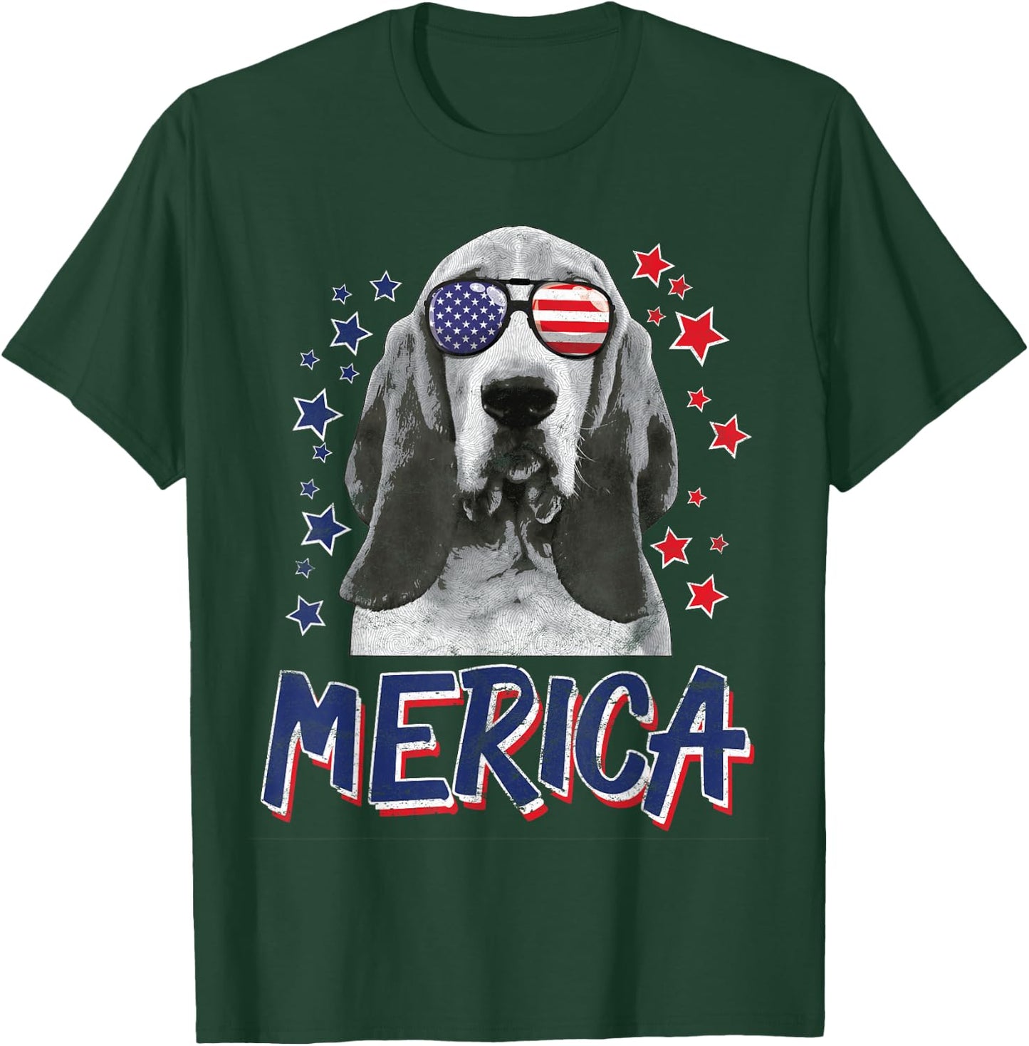 Merica Basset Hound Dog 4th Of July USA Gift T-Shirt - T-Shirt | Forest