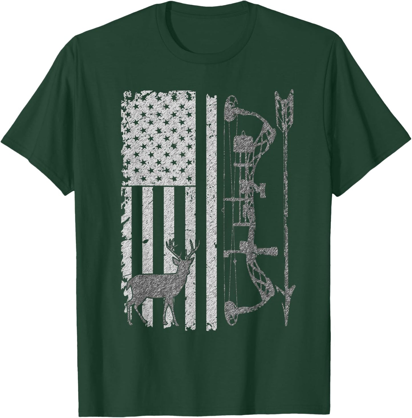 American Deer Hunting Bow Hunter Flag Accessories Hunt Gift T-Shirt - T-Shirt | Forest