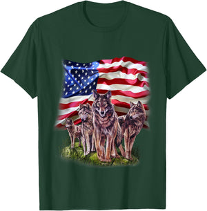 Patriotic USA Wolves Pack, North America Wolf T-Shirt - T-Shirt | Forest