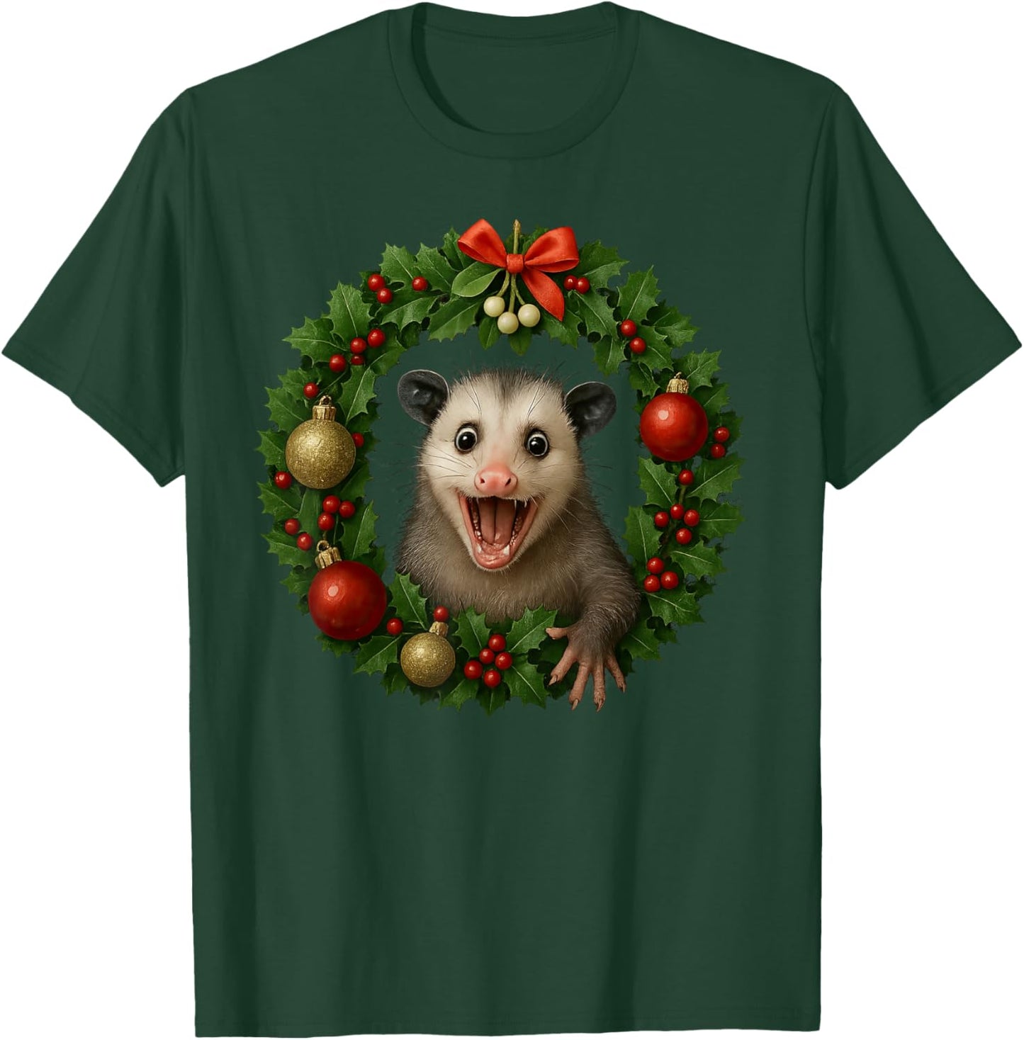 Funny Possum Christmas Wreath Xmas Opossum T-Shirt - T-Shirt | Forest