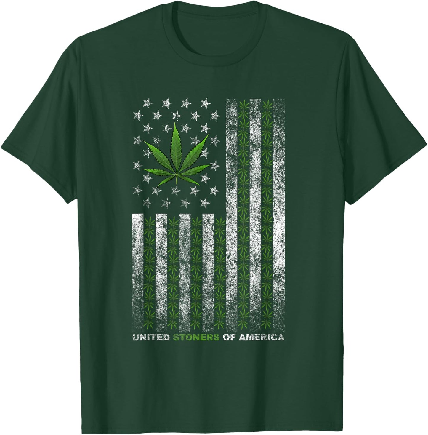 USA Flag Marijuana Leaf flag Weed United Stoners Of America T-Shirt - T-Shirt | Forest