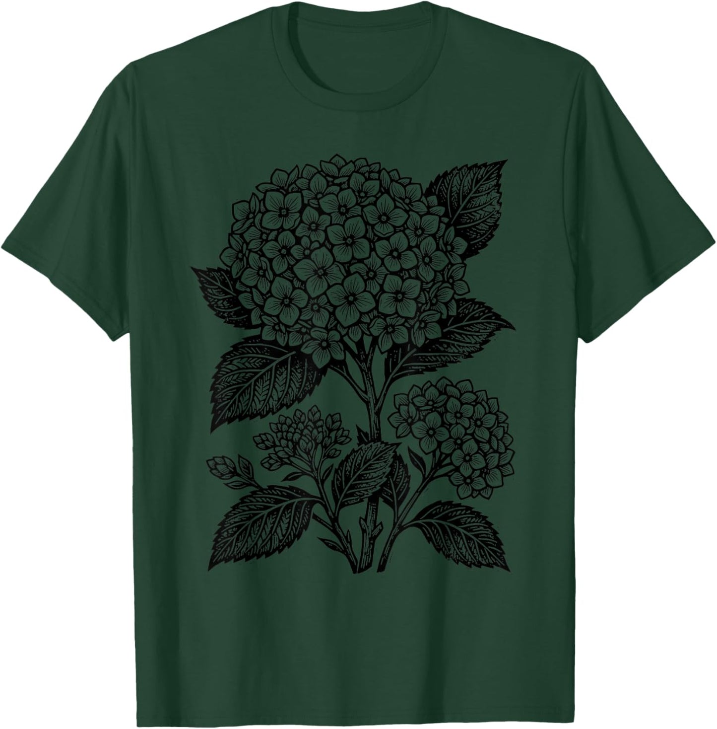 Hydrangea Flower Botanical Vintage Wildflower Floral T-Shirt - T-Shirt | Forest
