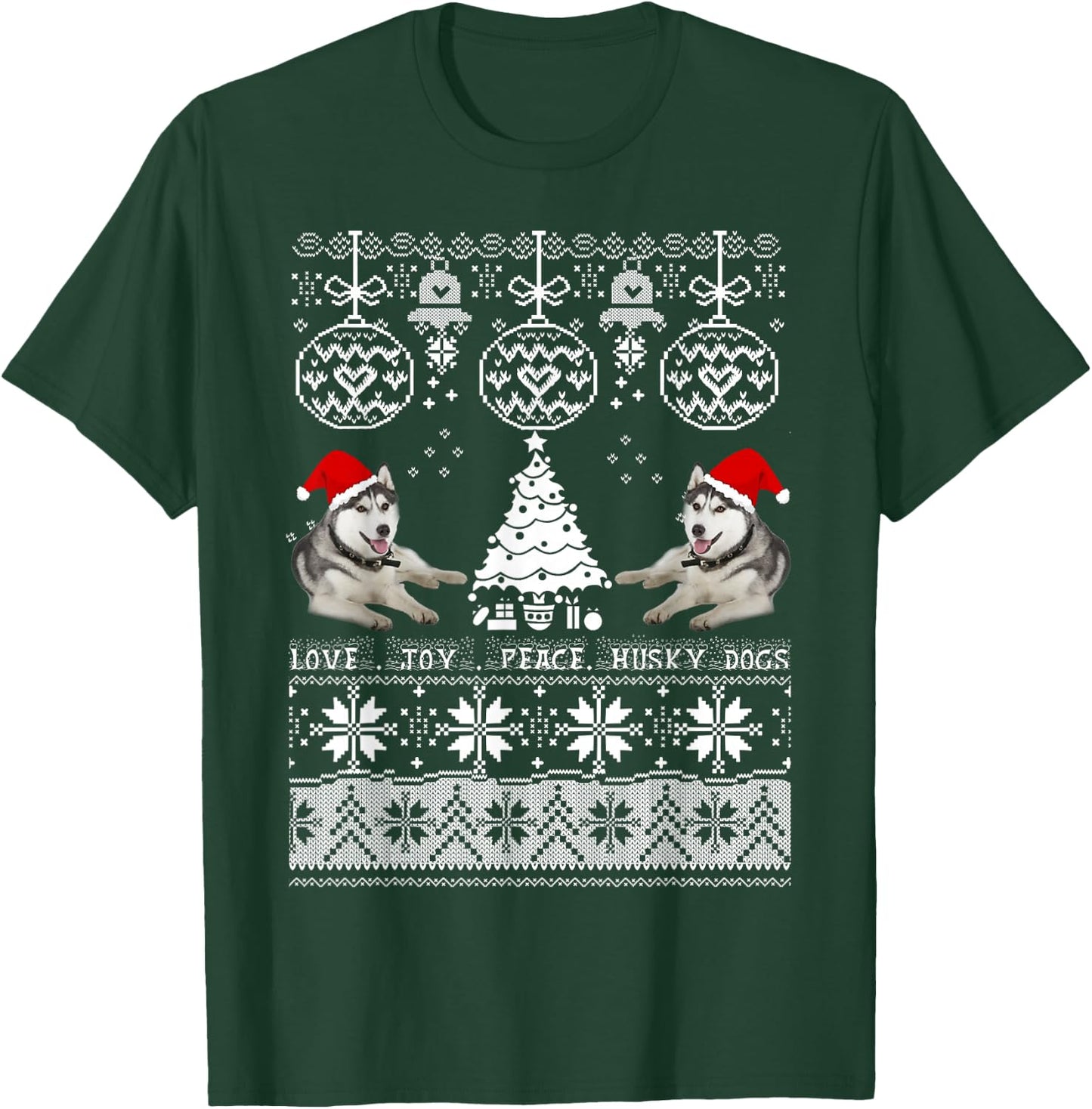 Cute Husky Christmas Sweater Shirt-Love Joy Peace Husky Dogs T-Shirt - T-Shirt | Forest