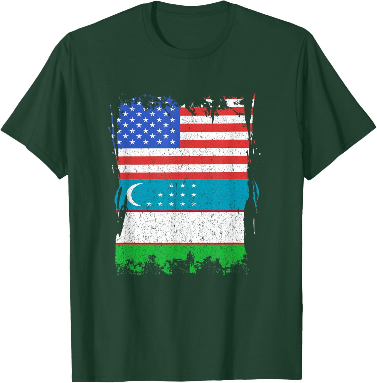 Uzbekistan Flag USA Uzbek Pride Uzbek Roots Uzbek Flag T-Shirt - T-Shirt | Forest