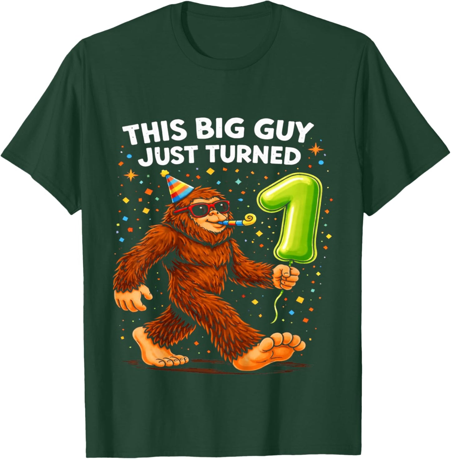 Kids Bigfoot One 1st Birthday Sasquatch 1 Year Old Birthday Boys T-Shirt - T-Shirt | Forest