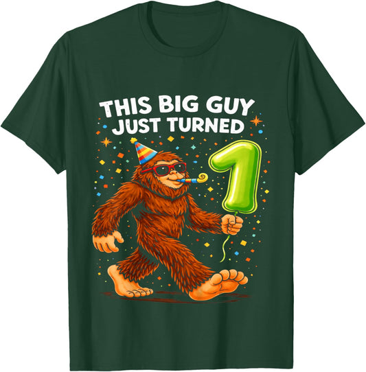Kids Bigfoot One 1st Birthday Sasquatch 1 Year Old Birthday Boys T-Shirt - T-Shirt | Forest