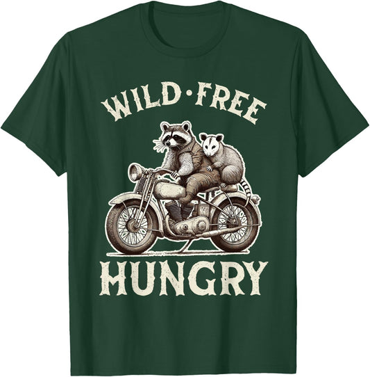Wild Free Hungry Motorcycle Biker Opossum Racoon Raccoon T-Shirt - T-Shirt | Forest