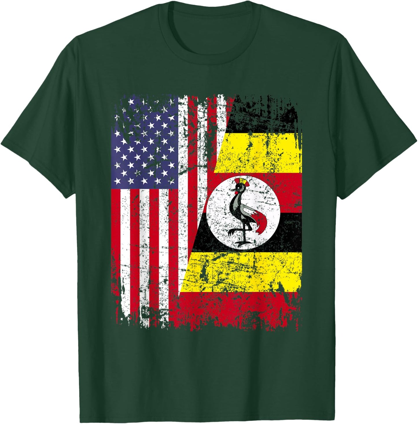 UGANDAN ROOTS | Half American Flag | UGANDA FLAG T-Shirt - T-Shirt | Forest