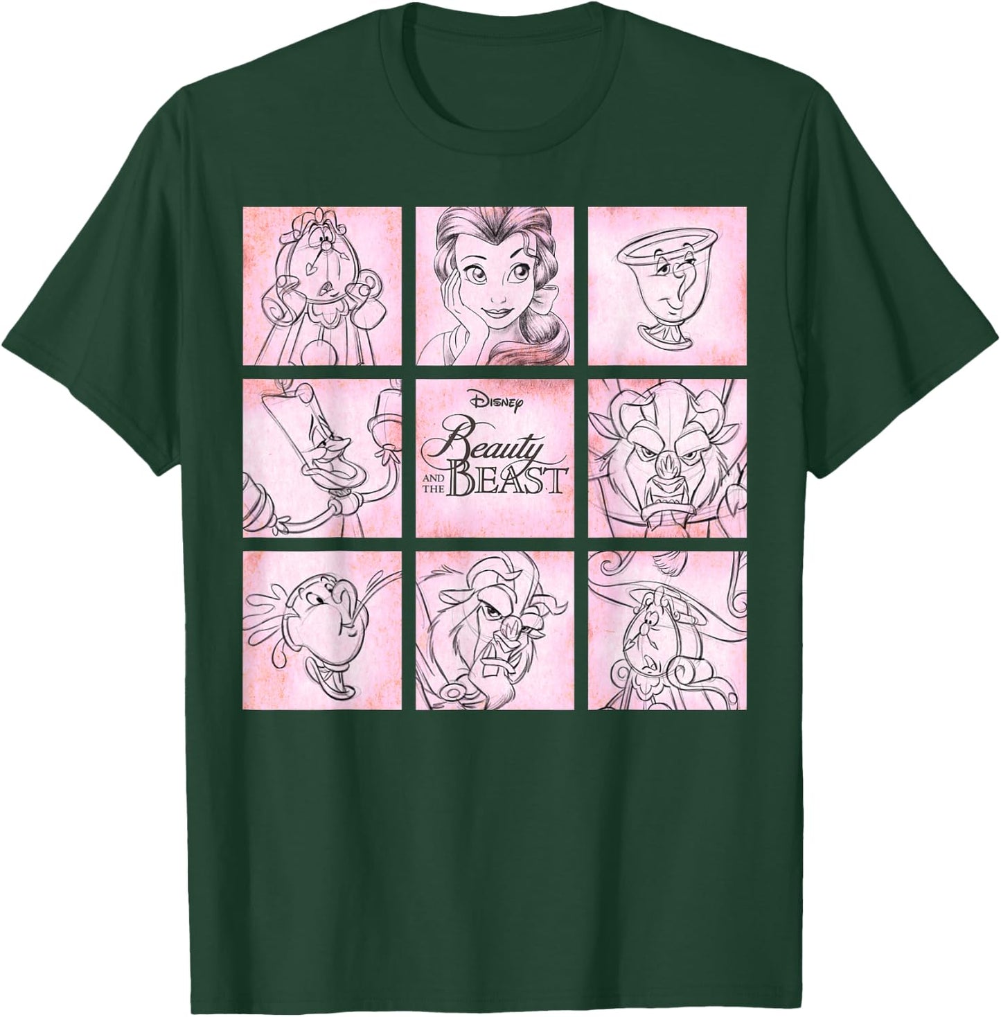 Disney Beauty and the Beast Panel Sketch Graphic T-Shirt - T-Shirt | Forest