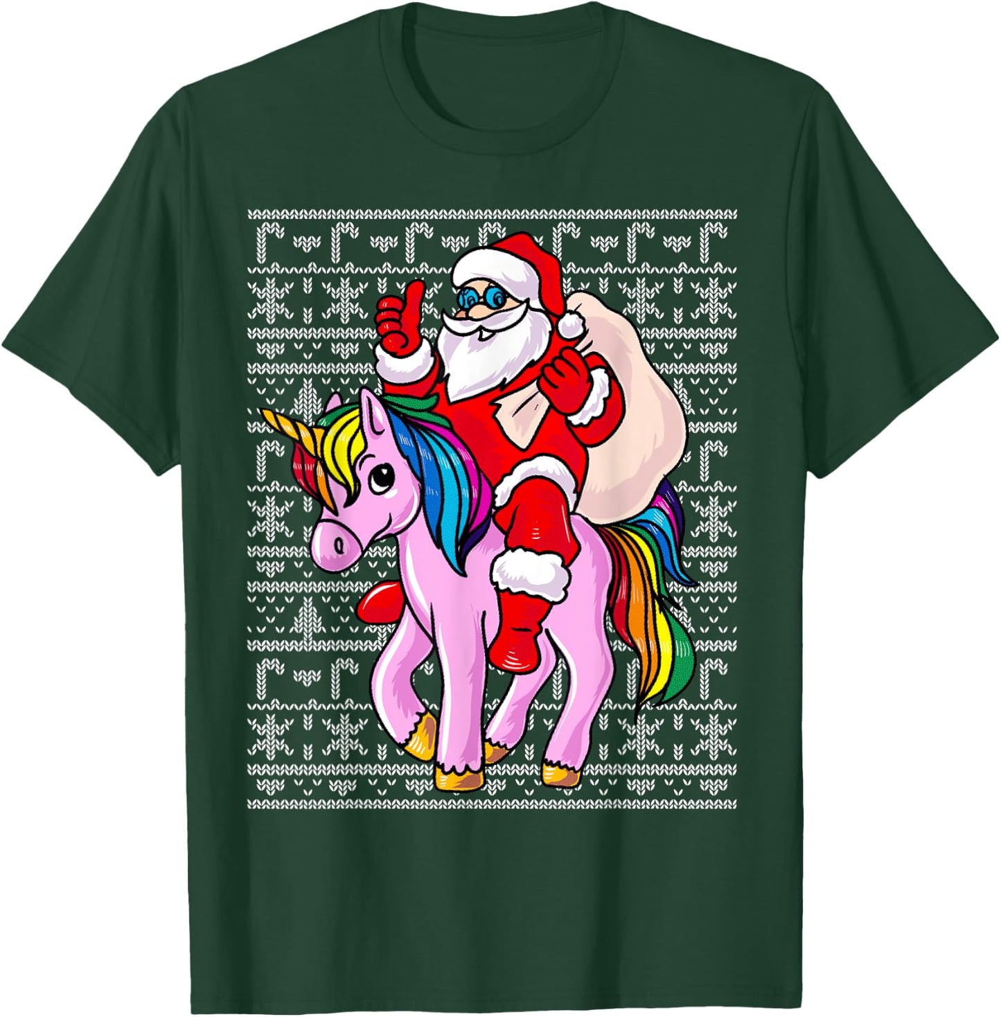 Santa Claus Pink Unicorn Girls Ugly Christmas Kids T-Shirt - T-Shirt | Forest