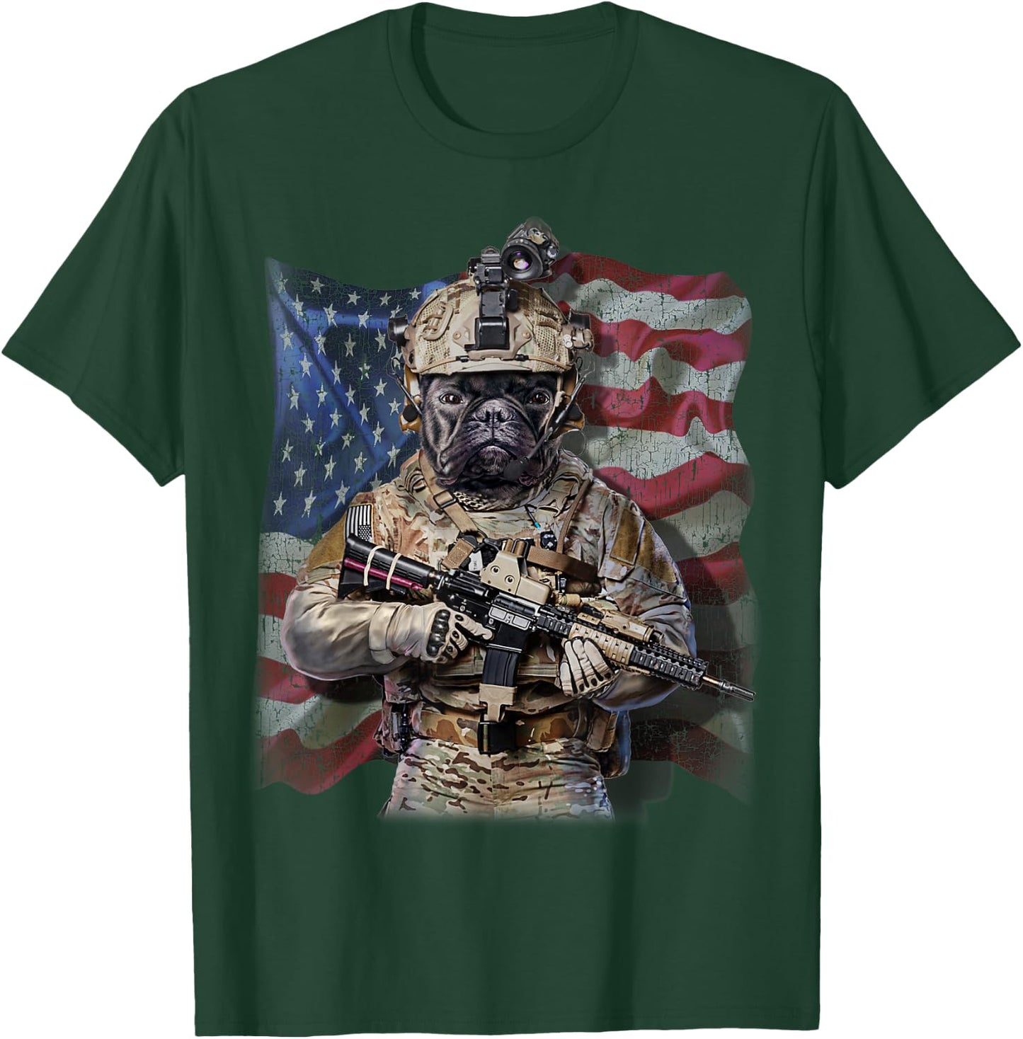 USA America Patriot French Bull Dog as Army Commando T-Shirt - T-Shirt | Forest