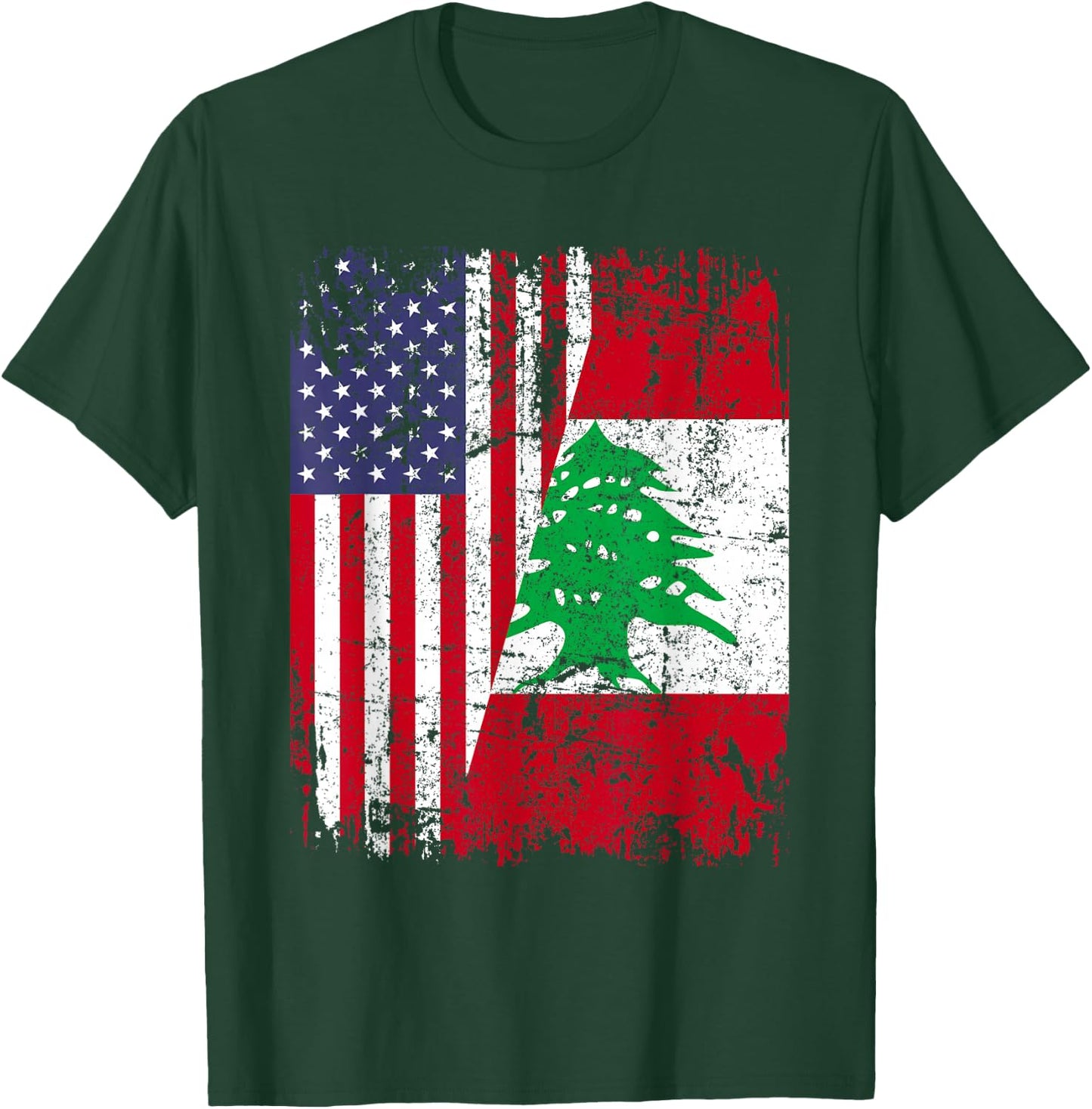 LEBANESE ROOTS | Half American Flag | LEBANON T-Shirt - T-Shirt | Forest