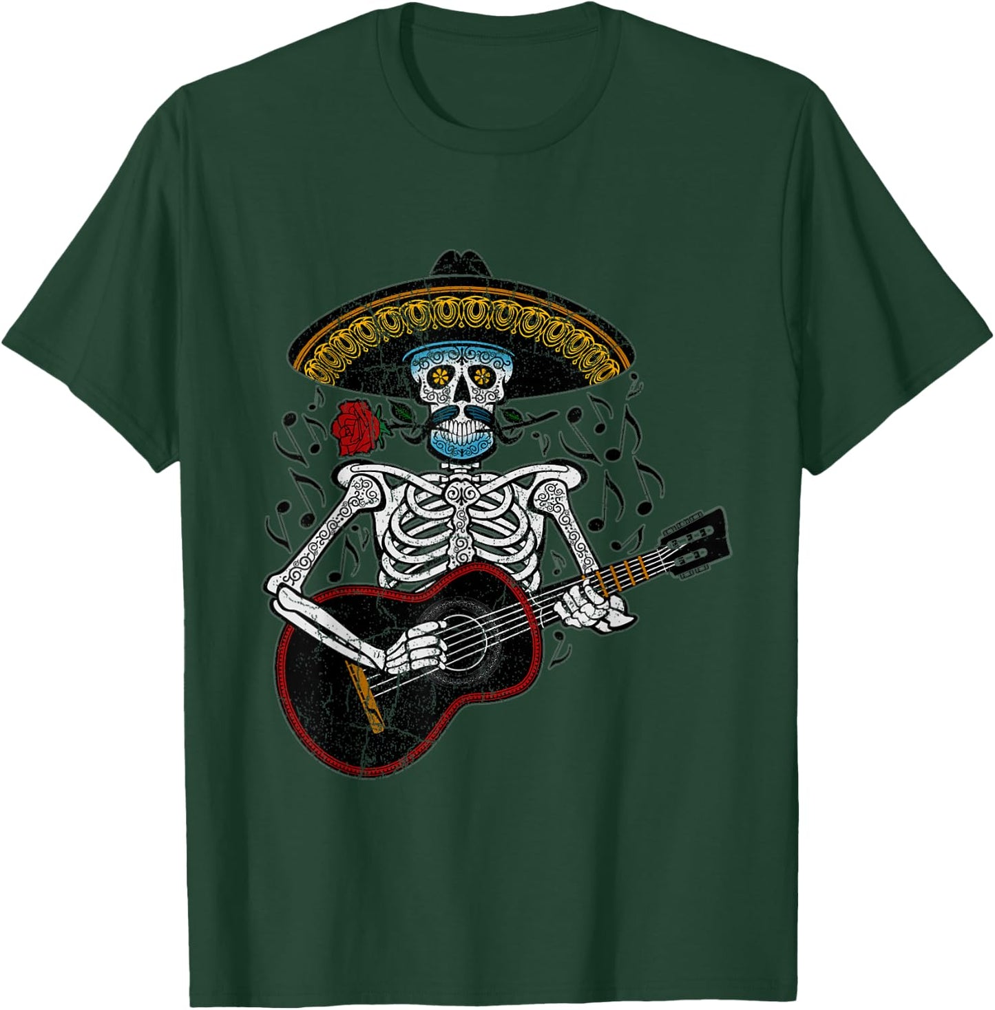 Mariachi Skeleton Playing Guitar Day of The Dead T-Shirt - T-Shirt | Forest