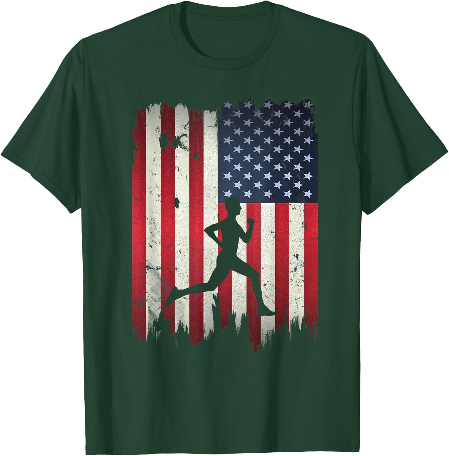 Runner Running USA American Flag 4th of July T-Shirt - T-Shirt | Forest