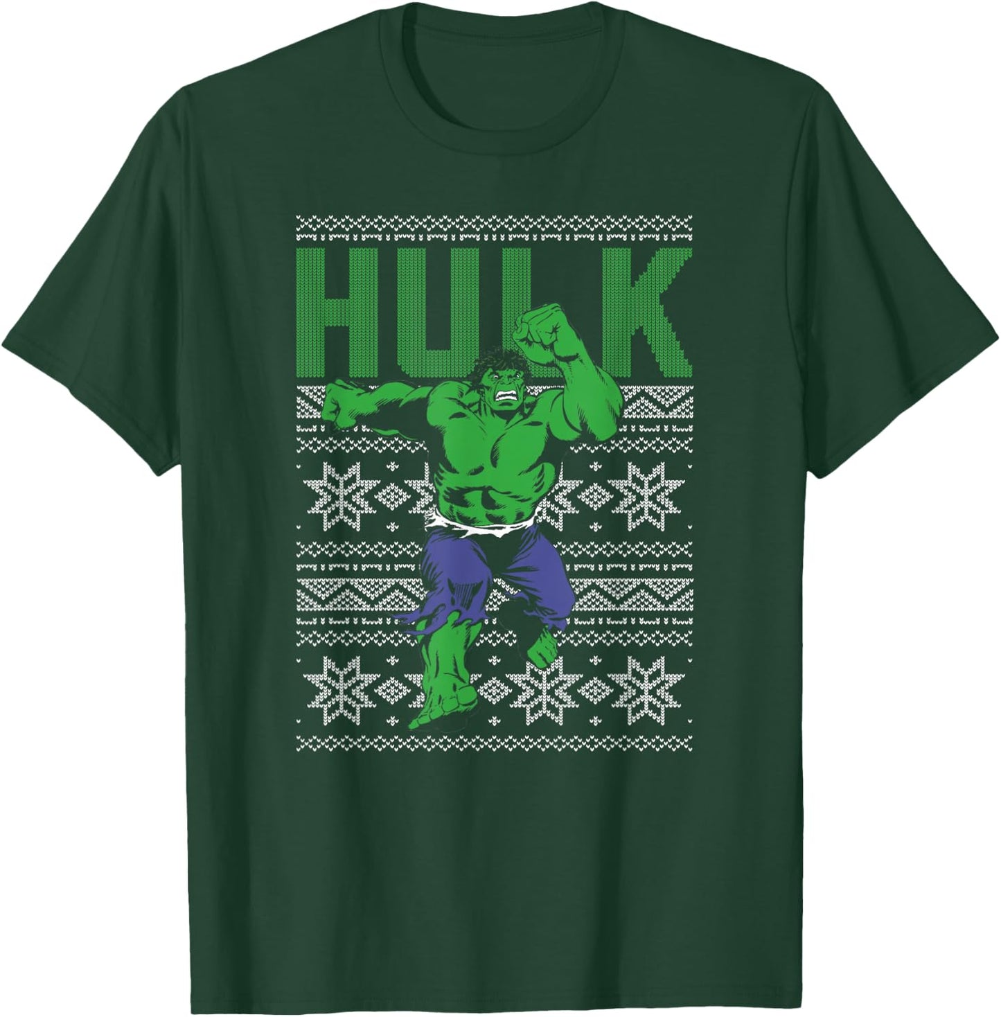 Marvel Hulk Retro Ugly Christmas Sweater Graphic T-Shirt - T-Shirt | Forest