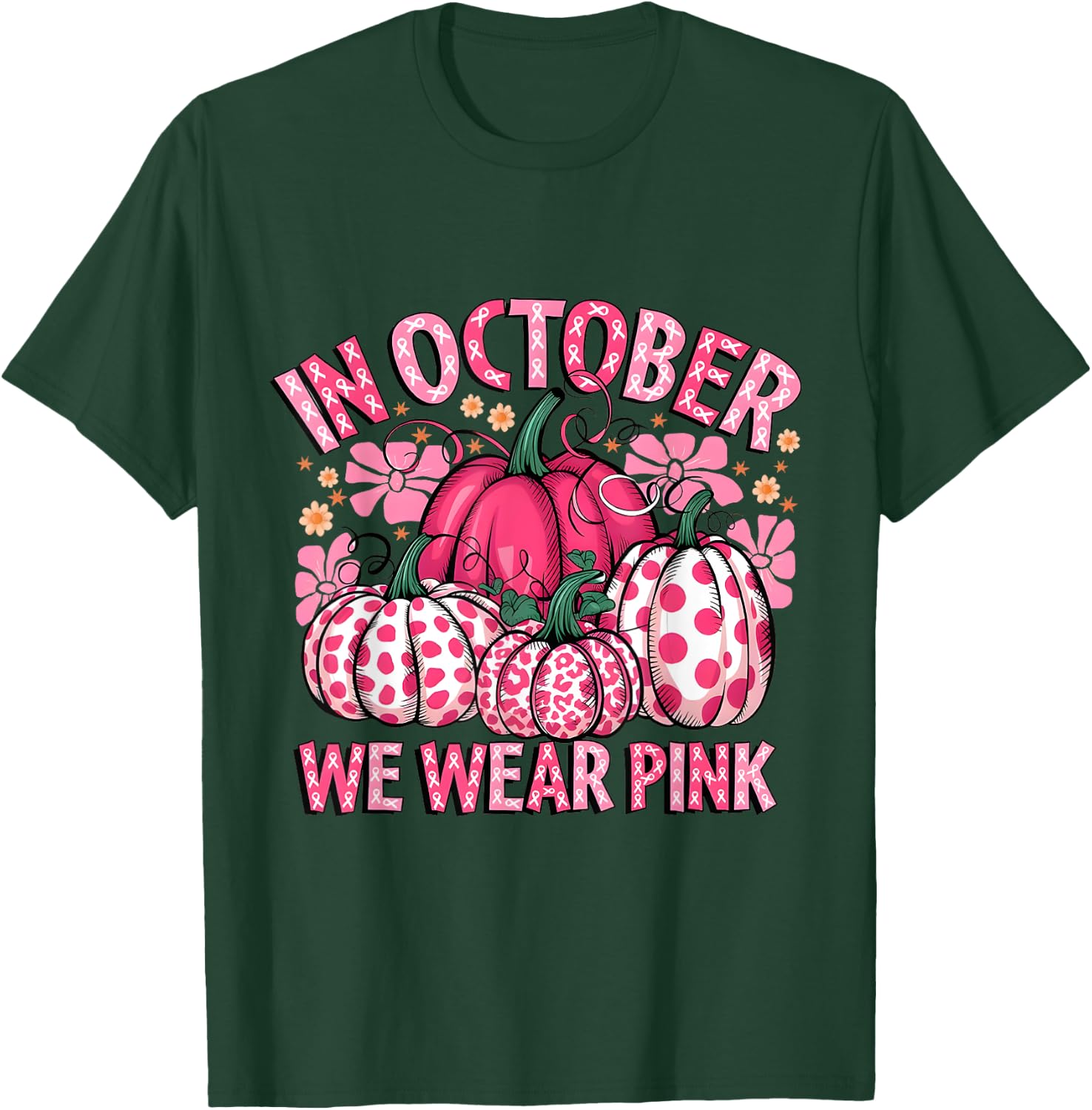 In October We Were Pink Pumpkin Breast Cancer Awareness T-Shirt - T-Shirt | Forest