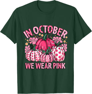 In October We Were Pink Pumpkin Breast Cancer Awareness T-Shirt - T-Shirt | Forest