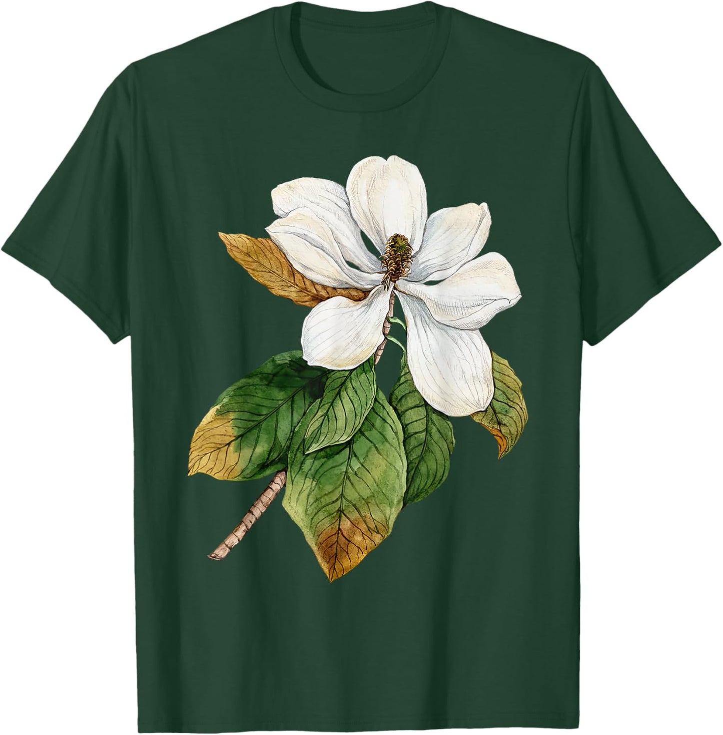 Vintage Magnolia Flower Botanical Illustration Plant Lover T-Shirt - T-Shirt | Forest