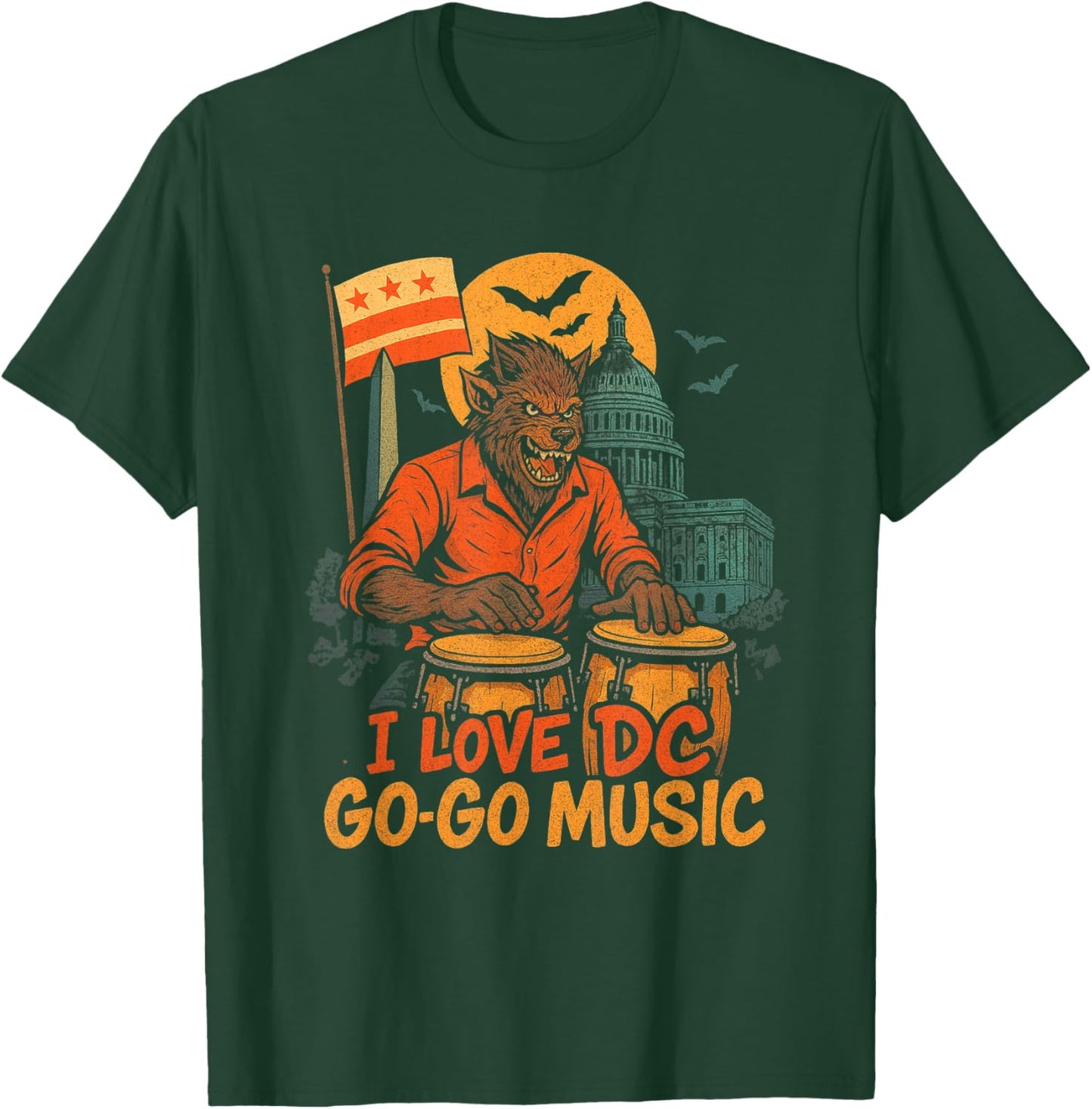 Werewolf Washington DC Go-Go Drummer Halloween T-Shirt - T-Shirt | Forest