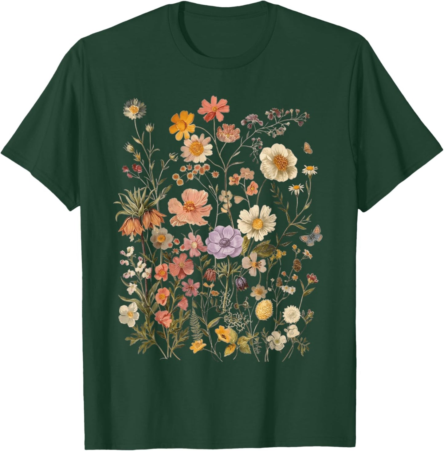 Retro Boho Floral Botanical Wildflower T-Shirt - T-Shirt | Forest